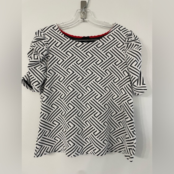 W5 for Anthropologie medium dark gray white geometric print half sleeve blouse - Picture 1 of 4